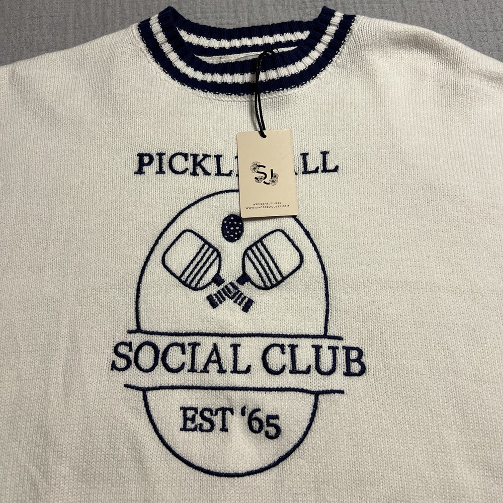 Sincerely Jules Pickleball Social Club Sweater Cotton Knit Preppy (Sporty) - Picture 5 of 10